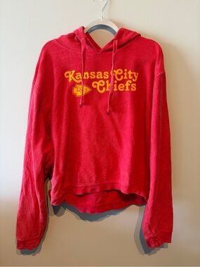 Red Kansas City Chiefs Hooded Corded Sweatshirt with Yellow Logo